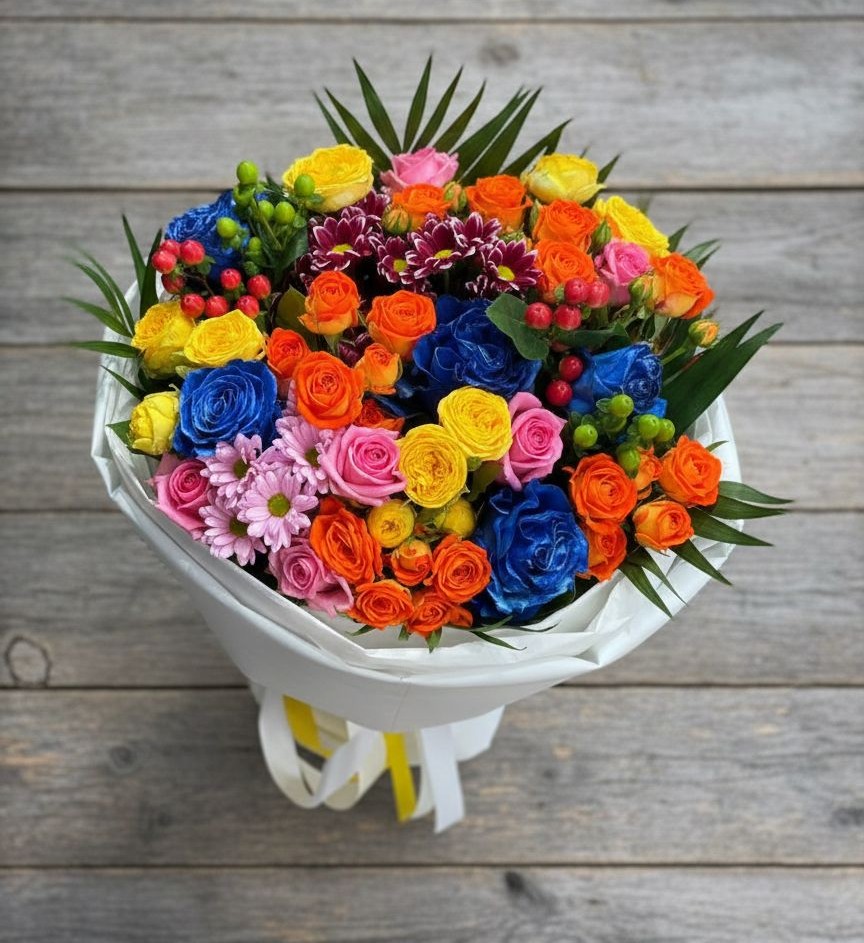 Букет цветов из: Розы и Хризантемы в Сынково