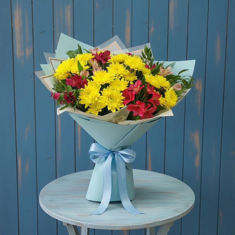 Букет цветов из: Альстромерии и Хризантемы в Сынково
