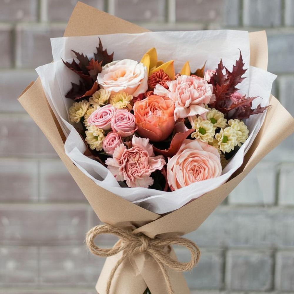 Букет цветов из: Гвоздики, Хризантемы и Розы в Сынково