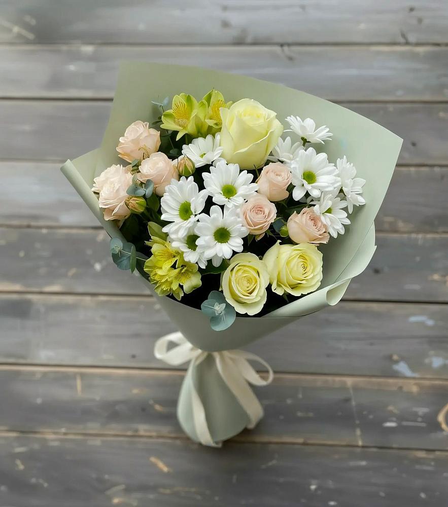 Букет цветов из: Альстромерии, Розы и Хризантемы в Сынково