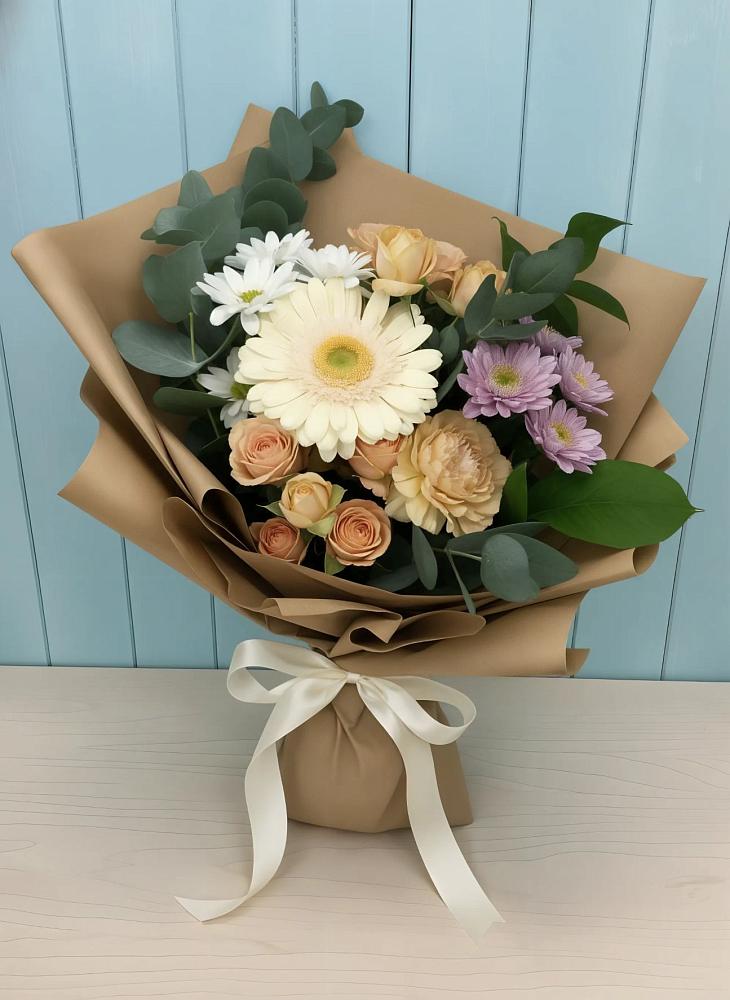 Букет цветов из: Герберы и Хризантемы в Сынково