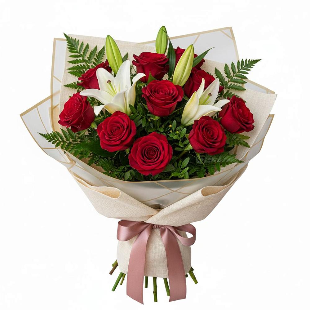 Букет цветов из: Лилии и Розы в Сынково