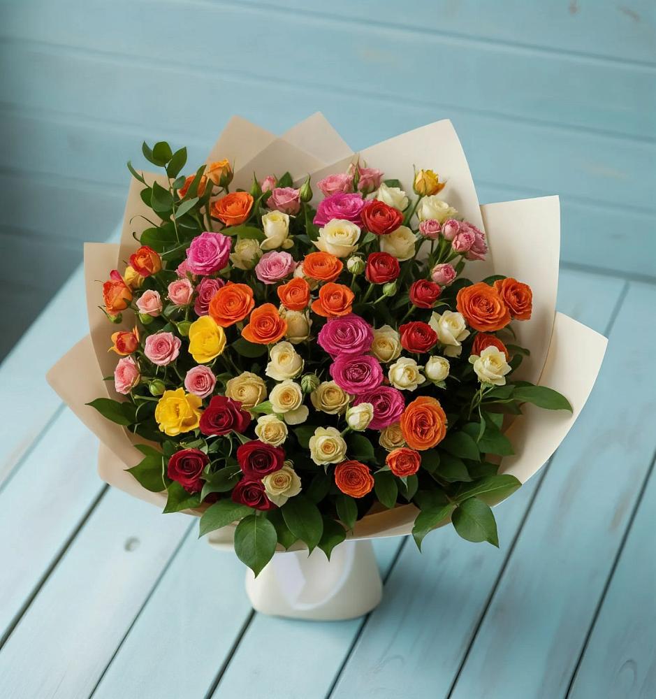 Букет Микс из разноцветных кустовых роз в Сынково