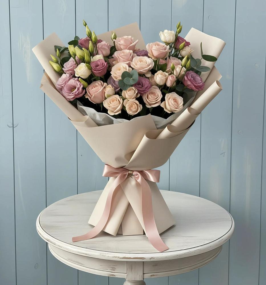 Букет цветов из: Розы и Лизиантусы в Сынково