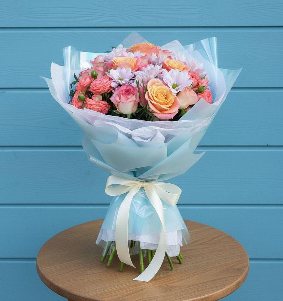 Букет цветов из: Хризантемы и Розы в Сынково