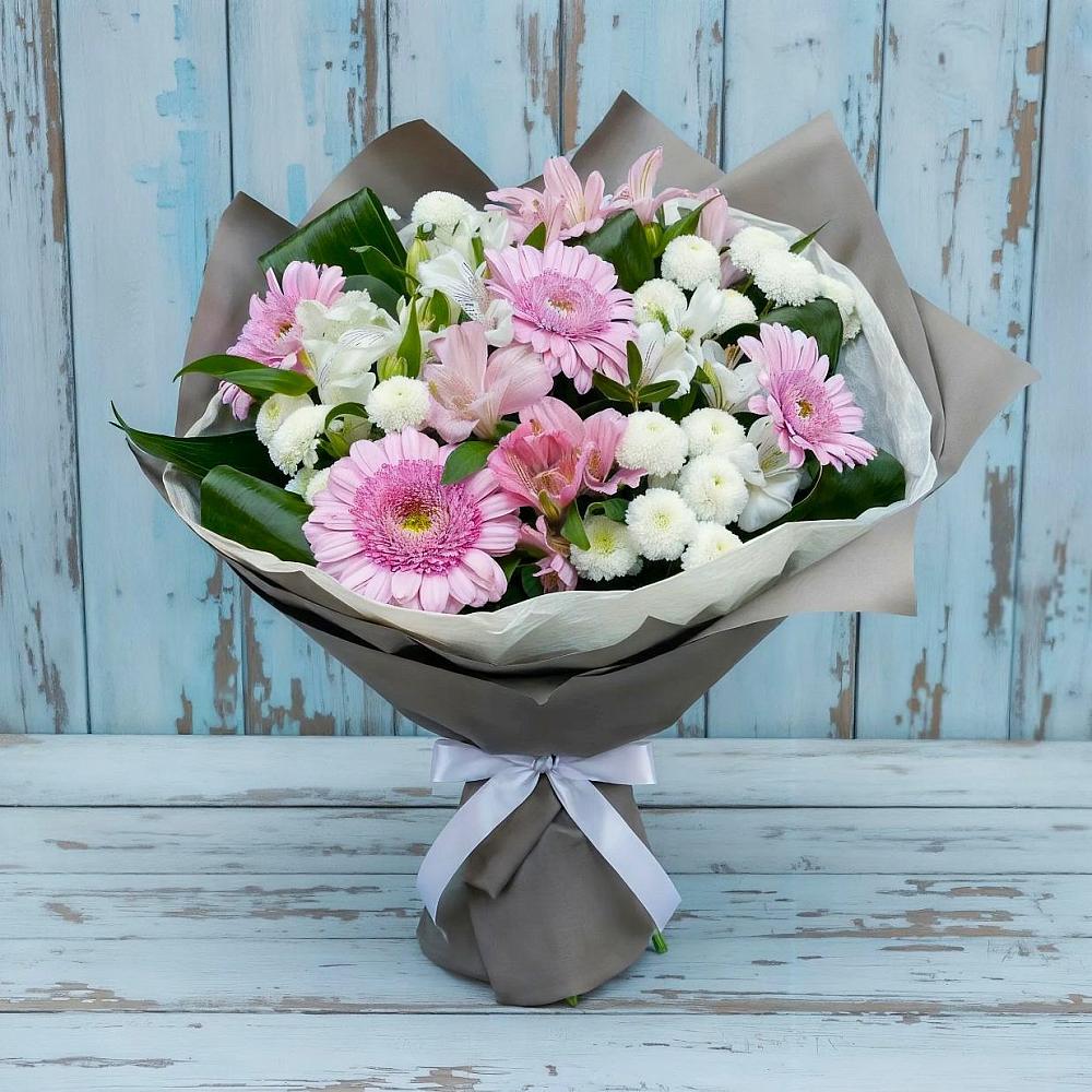 Букет цветов из: Герберы, Альстромерии и Хризантемы в Сынково
