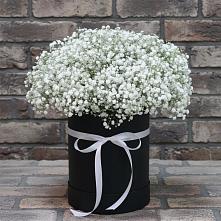 Цветочная композиция из Гипсофила в шляпной коробке в Сынково